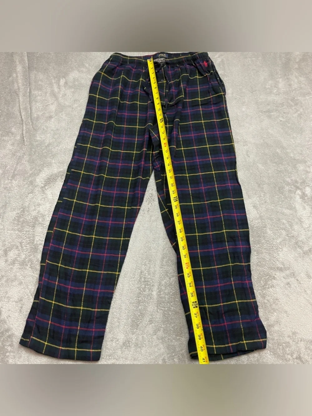 Polo Ralph Lauren Pajama Pants Mens Large Blue Green Plaid Flannel Pony